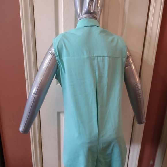 Stacey Summers Blue Size Large Sleeveless Collared Button Up Shirt Blouse Top - Picture 2 of 7